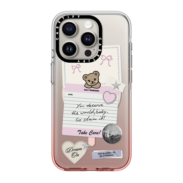 Top Girl Studio x CASETiFY iPhone 15 Pro ケース ピンクグラデーション クリア ケース MagSafe対応 Coquette Stickers