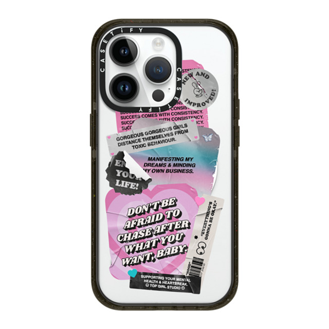 Top Girl Studio x CASETiFY iPhone 14 Pro ケース ブラック インパクトケース MagSafe対応 ステッカー