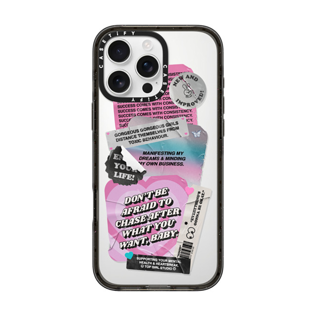 Top Girl Studio x CASETiFY iPhone 16 Pro Max ケース ブラック インパクトケース MagSafe対応 ステッカー