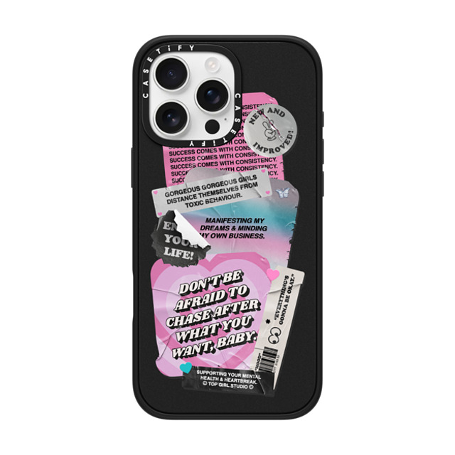 Top Girl Studio x CASETiFY iPhone 16 Pro Max ケース マットブラック インパクトケース MagSafe対応 ステッカー