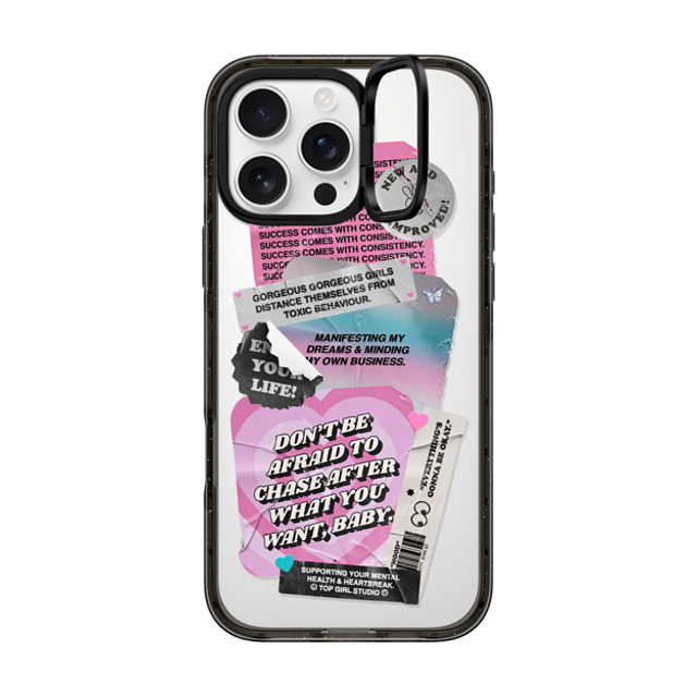 Top Girl Studio x CASETiFY iPhone 16 Pro Max ケース ブラック インパクトリングスタンドケース MagSafe対応 ステッカー