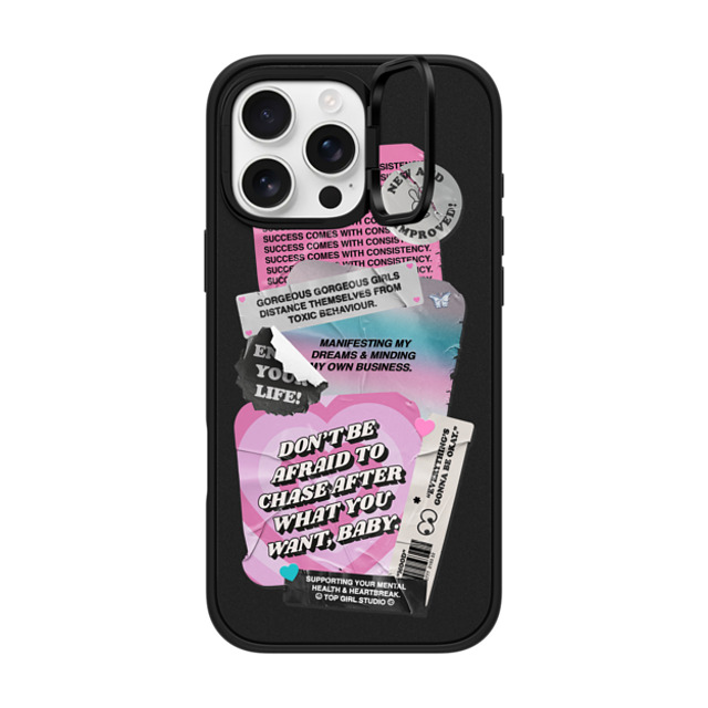 Top Girl Studio x CASETiFY iPhone 16 Pro Max ケース マットブラック インパクトリングスタンドケース MagSafe対応 ステッカー