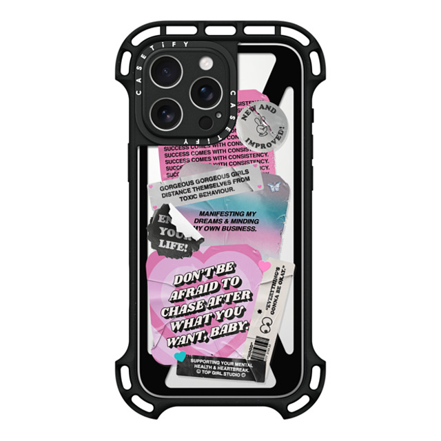 Top Girl Studio x CASETiFY iPhone 16 Pro Max ケース ブラック ウルトラ バウンスケース MagSafe対応 ステッカー