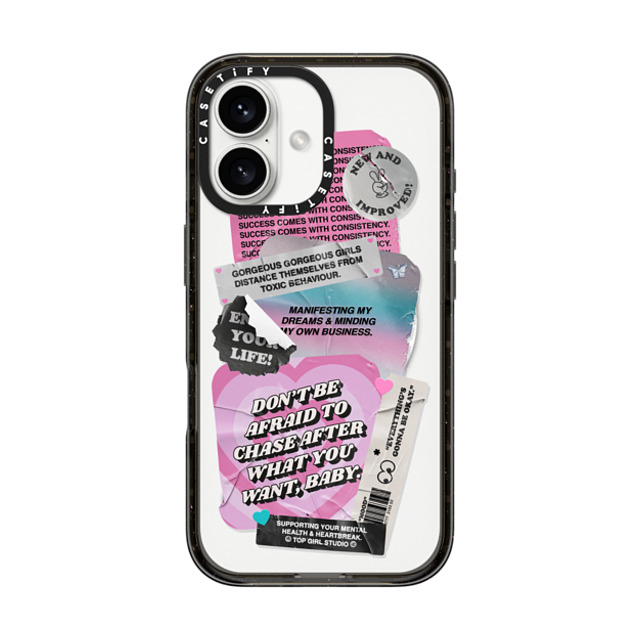 Top Girl Studio x CASETiFY iPhone 16 ケース ブラック インパクトケース MagSafe対応 ステッカー