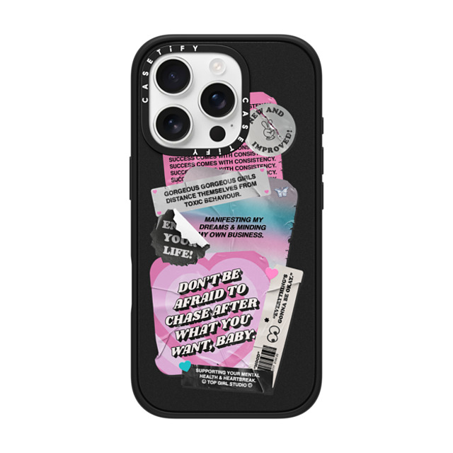 Top Girl Studio x CASETiFY iPhone 16 Pro ケース マットブラック インパクトケース MagSafe対応 ステッカー