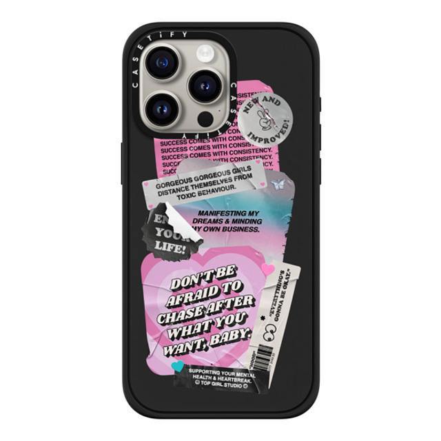 Top Girl Studio x CASETiFY iPhone 15 Pro Max ケース マットブラック インパクトケース MagSafe対応 ステッカー