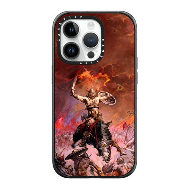 Frazetta Girls x CASETiFY iPhone 14 Pro ケース マットブラック インパクトケース MagSafe対応 Conan The Conqueror by Frazetta Girls