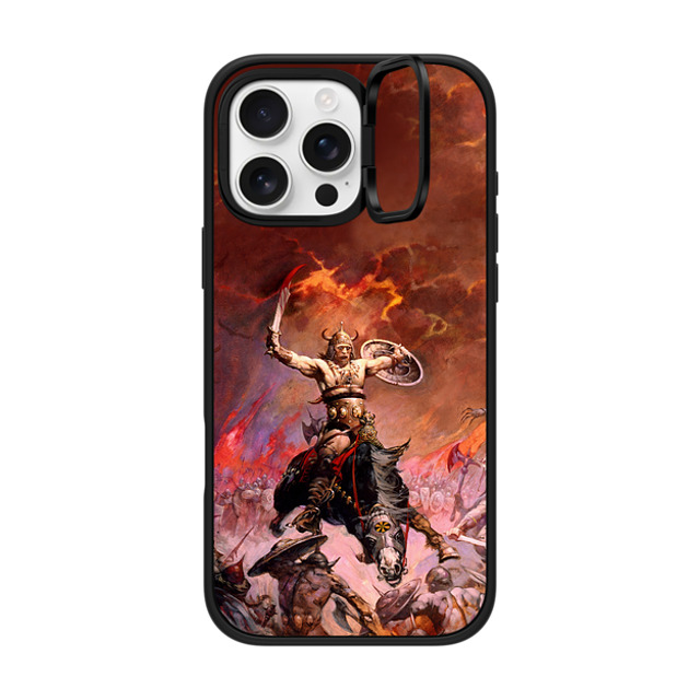 Frazetta Girls x CASETiFY iPhone 16 Pro Max ケース マットブラック インパクトリングスタンドケース MagSafe対応 Conan The Conqueror by Frazetta Girls