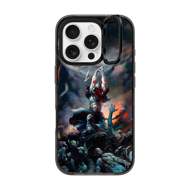 Frazetta Girls x CASETiFY iPhone 16 Pro ケース ブラック インパクトリングスタンドケース MagSafe対応 Death Dealer II by Frazetta Girls