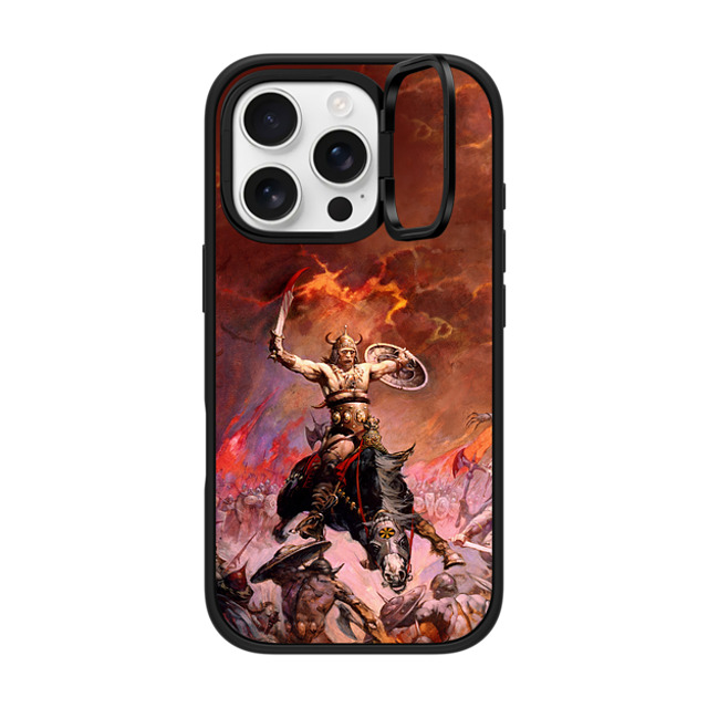 Frazetta Girls x CASETiFY iPhone 16 Pro ケース マットブラック インパクトリングスタンドケース MagSafe対応 Conan The Conqueror by Frazetta Girls