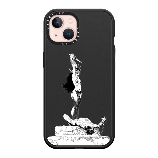 Frazetta Girls x CASETiFY iPhone 13 ケース マットブラック インパクトケース MagSafe対応 Girl with Dagger by Frazetta Girls