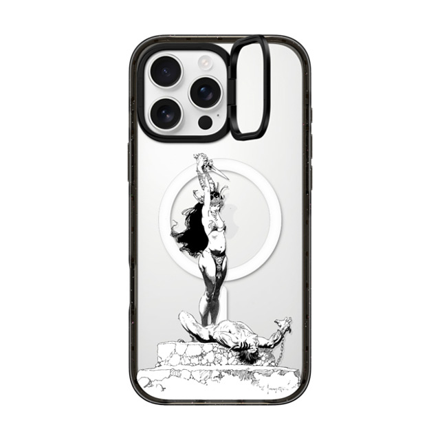 Frazetta Girls x CASETiFY iPhone 16 Pro Max ケース ブラック インパクトリングスタンドケース MagSafe対応 Girl with Dagger by Frazetta Girls