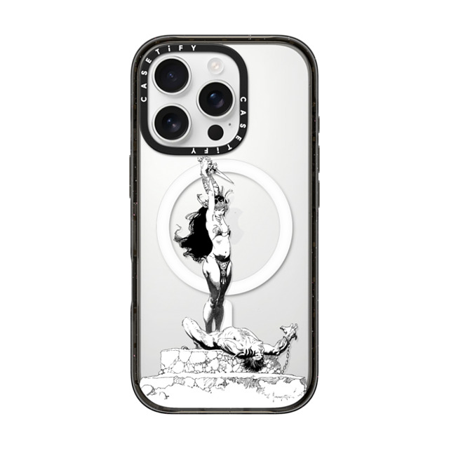 Frazetta Girls x CASETiFY iPhone 16 Pro ケース ブラック インパクトケース MagSafe対応 Girl with Dagger by Frazetta Girls