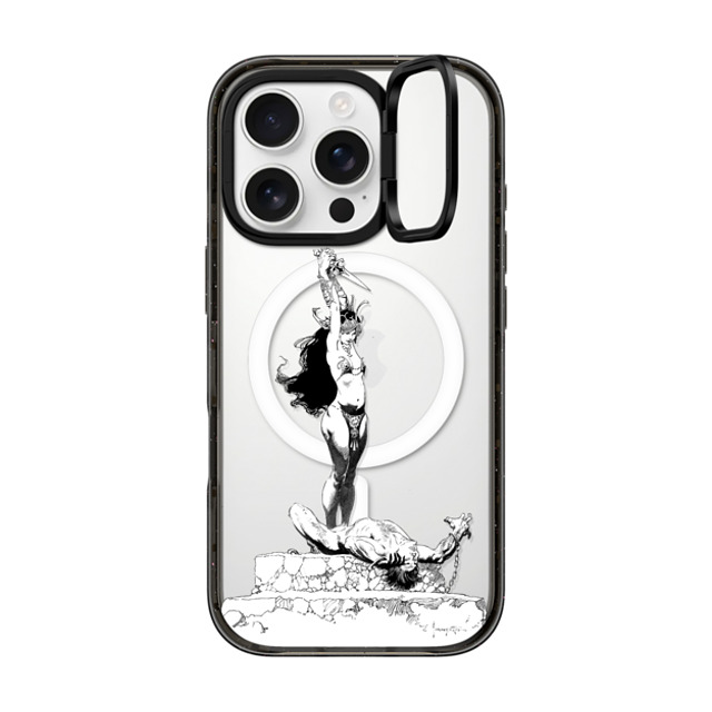 Frazetta Girls x CASETiFY iPhone 16 Pro ケース ブラック インパクトリングスタンドケース MagSafe対応 Girl with Dagger by Frazetta Girls