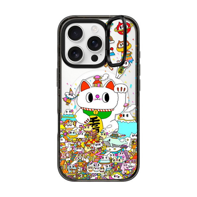 Messy Desk x CASETiFY iPhone 16 Pro ケース ブラック インパクトリングスタンドケース MagSafe対応 Lucky Cat