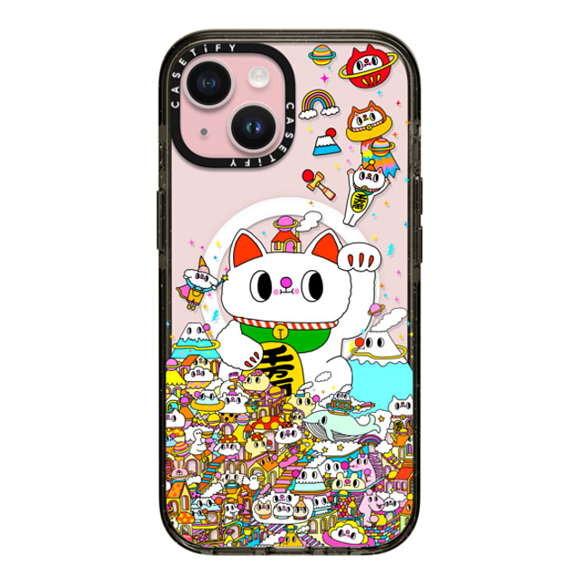 Messy Desk x CASETiFY iPhone 15 ケース ブラック インパクトケース MagSafe対応 Lucky Cat