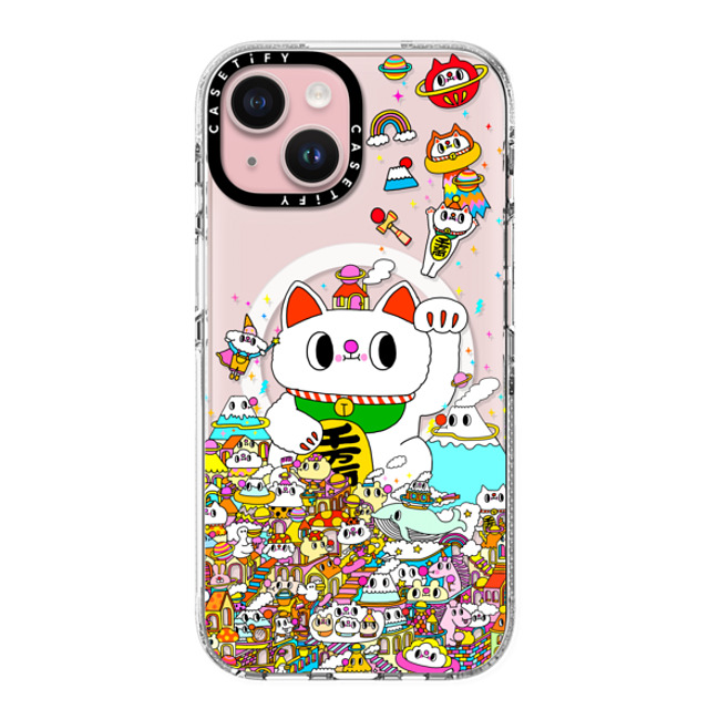 Messy Desk x CASETiFY iPhone 15 ケース クリア クリア ケース MagSafe対応 Lucky Cat