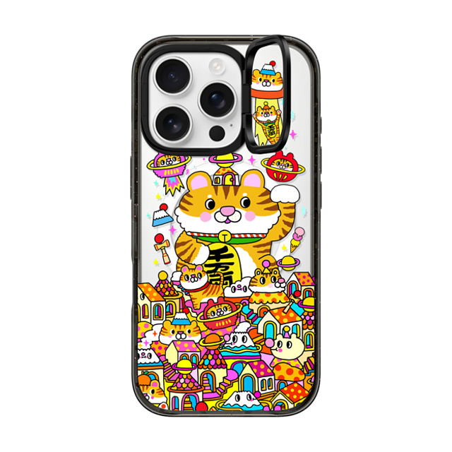 Messy Desk x CASETiFY iPhone 16 Pro ケース ブラック インパクトリングスタンドケース MagSafe対応 Lucky Tiger CNY