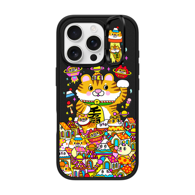 Messy Desk x CASETiFY iPhone 16 Pro ケース マットブラック インパクトリングスタンドケース MagSafe対応 Lucky Tiger CNY