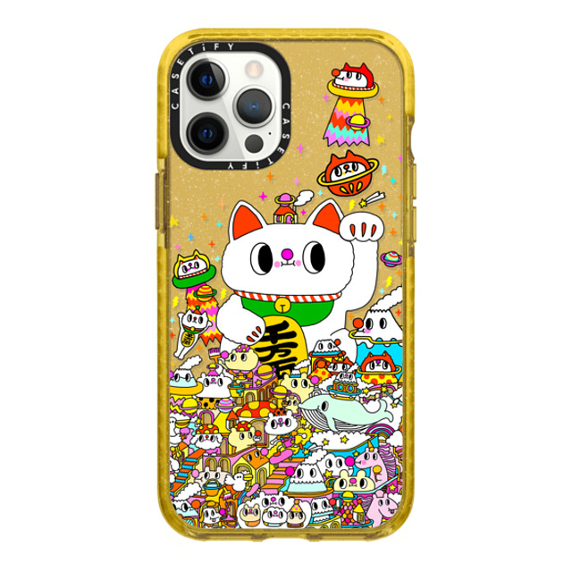 Messy Desk x CASETiFY iPhone 12 Pro Max ケース Yellow (Glitter) インパクトケース Lucky Cat