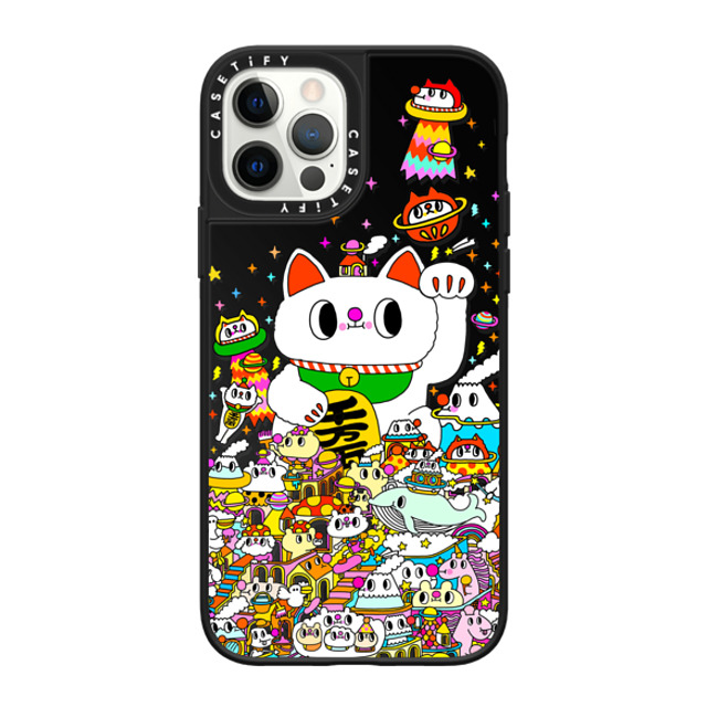 Messy Desk x CASETiFY iPhone 12 Pro ケース Black on Black ミラーケース MagSafe対応 Lucky Cat