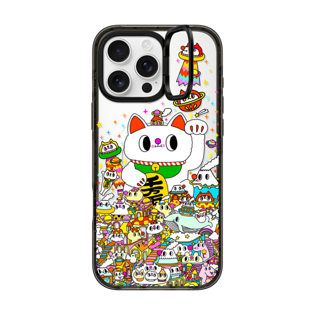 Messy Desk x CASETiFY iPhone 16 Pro Max ケース ブラック インパクトリングスタンドケース MagSafe対応 Lucky Cat