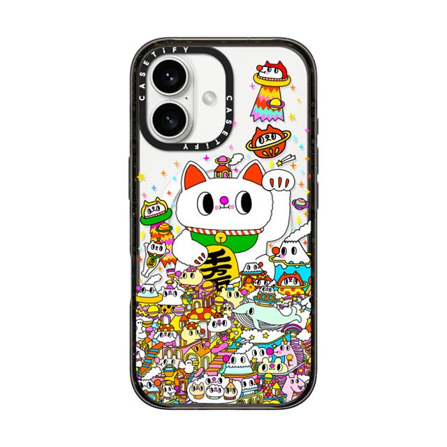 Messy Desk x CASETiFY iPhone 16 ケース ブラック インパクトケース MagSafe対応 Lucky Cat