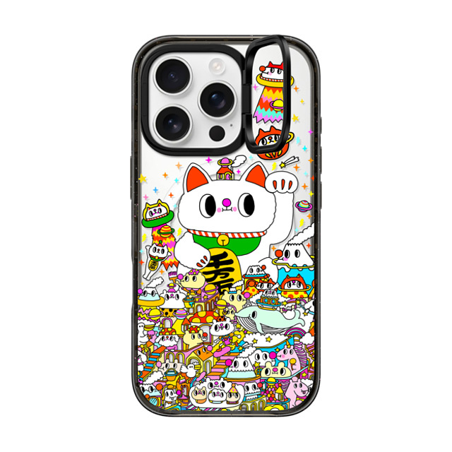 Messy Desk x CASETiFY iPhone 16 Pro ケース ブラック インパクトリングスタンドケース MagSafe対応 Lucky Cat