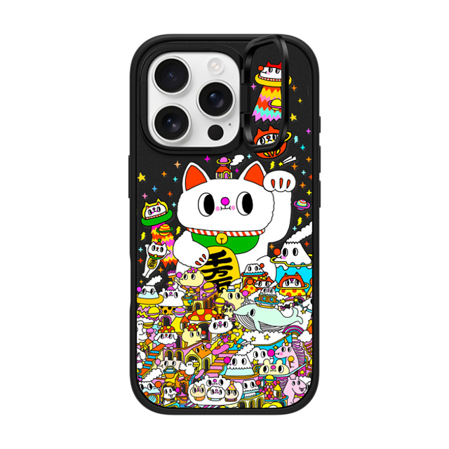 Messy Desk x CASETiFY iPhone 16 Pro ケース マットブラック インパクトリングスタンドケース MagSafe対応 Lucky Cat