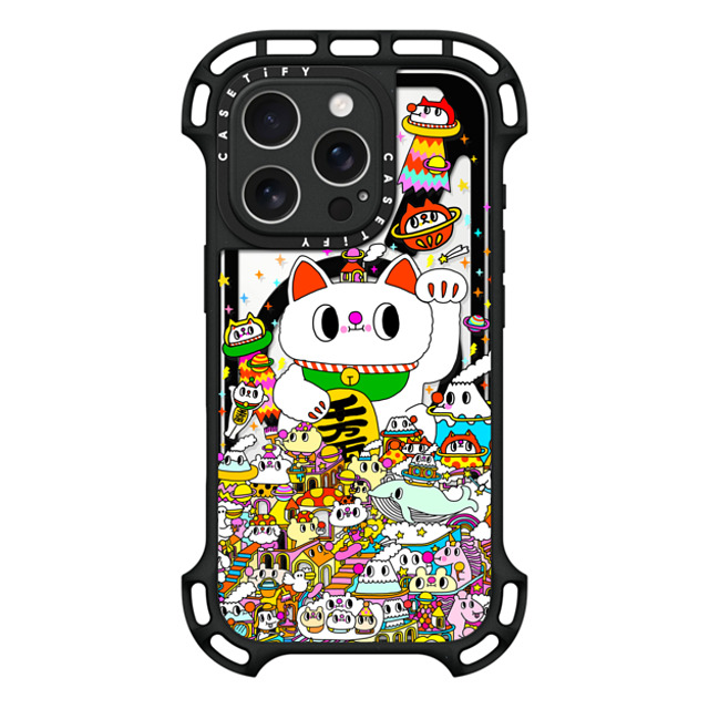 Messy Desk x CASETiFY iPhone 16 Pro ケース ブラック ウルトラ バウンスケース MagSafe対応 Lucky Cat