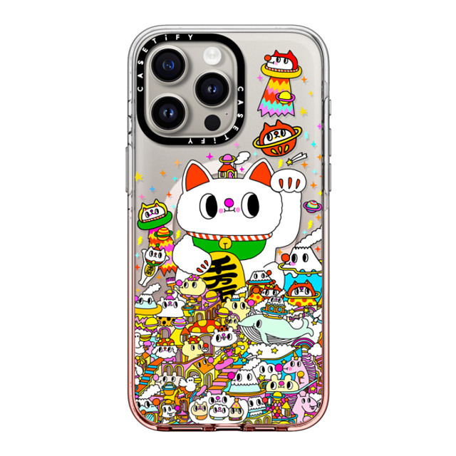 Messy Desk x CASETiFY iPhone 15 Pro Max ケース ピンクグラデーション クリア ケース MagSafe対応 Lucky Cat