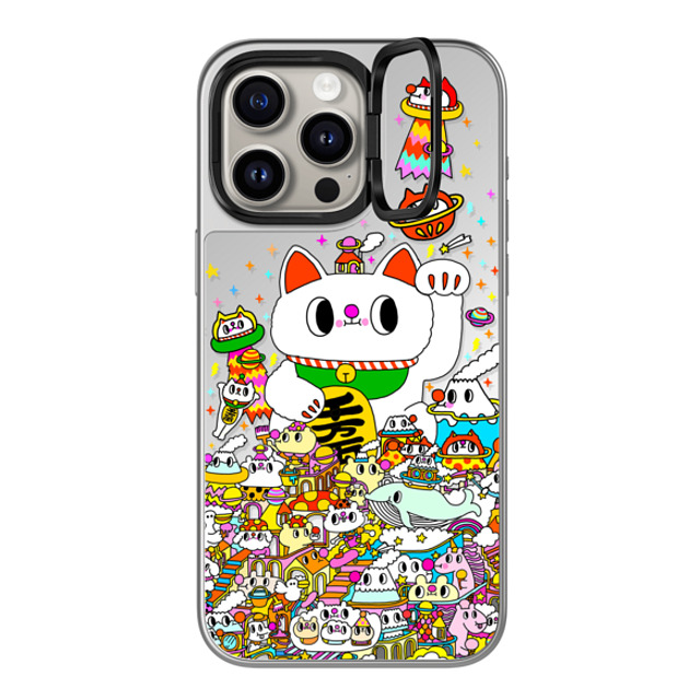 Messy Desk x CASETiFY iPhone 15 Pro Max ケース シルバー (シルバーバンパー) ミラー リングスタンドケース MagSafe対応 Lucky Cat