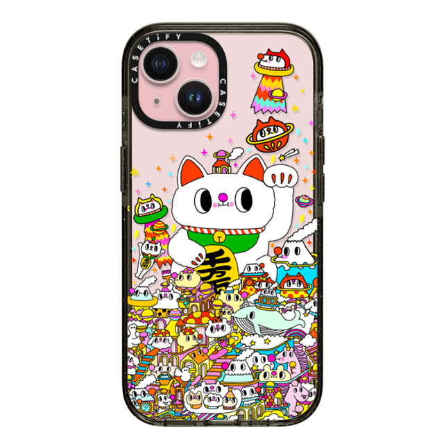 Messy Desk x CASETiFY iPhone 15 ケース ブラック インパクトケース Lucky Cat