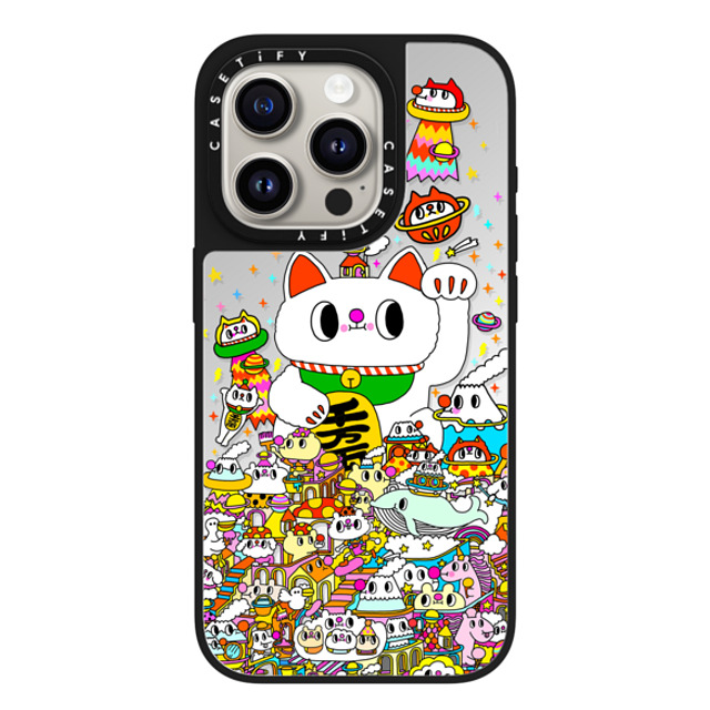Messy Desk x CASETiFY iPhone 15 Pro Case Silver on Black ミラーケース MagSafe対応 Lucky Cat Messy Desk x CASETiFY iPhone 15 Pro Case Silver on Black ミラーケース MagSafe対応 Lucky Cat