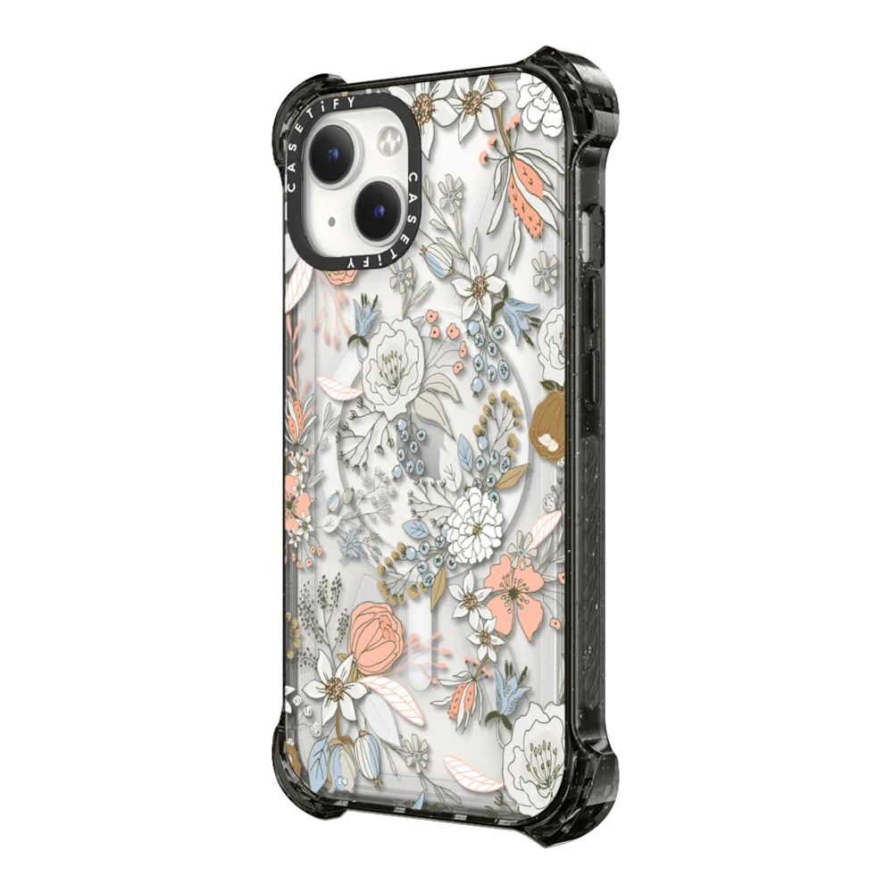 Bounce iPhone 14 Plus Case MagSafe Compatible - Abstract modern coral white pastel rustic floral