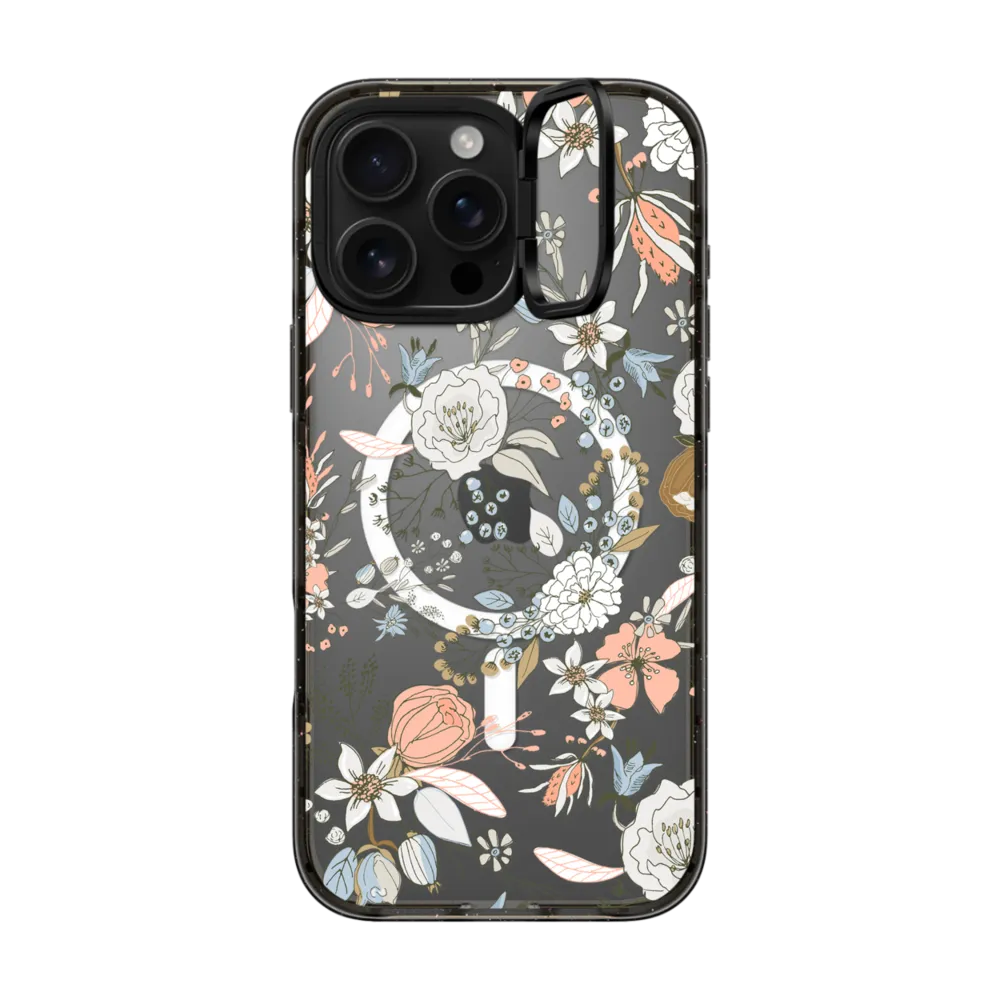 Impact Ring Stand iPhone 16 Pro Max Case MagSafe Compatible - Abstract modern coral white pastel rustic floral