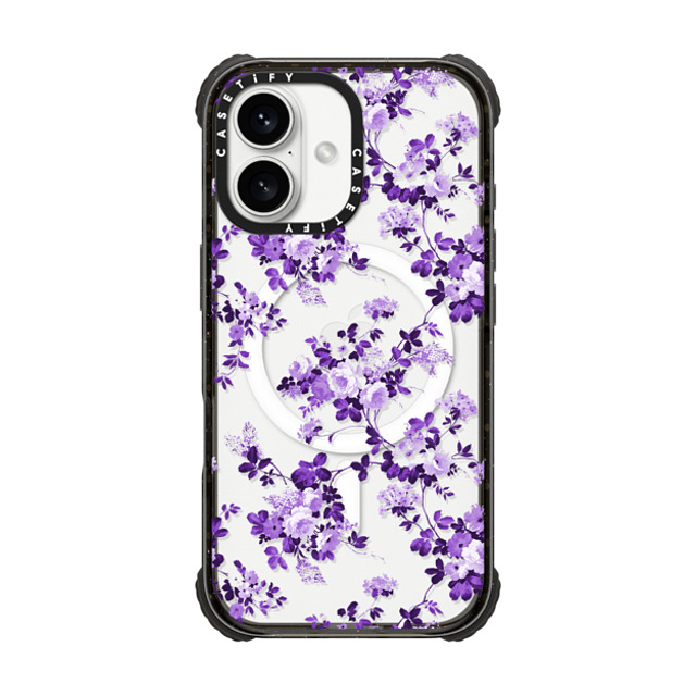 CASETiFY iPhone 16 ケース ブラック ウルトラ インパクトケース MagSafe 対応 フローラル Vintage lavender purple elegant roses floral