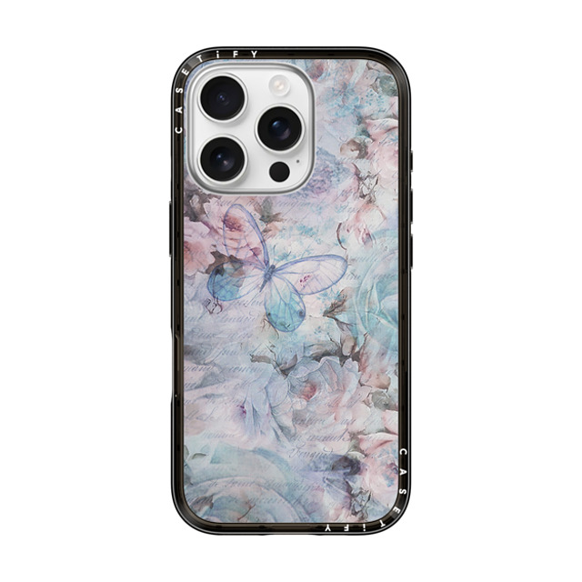 CASETiFY iPhone 16 Pro Case Black インパクトライトケース Butterfly Shabby vintage pastel pink teal floral butterfly CASETiFY iPhone 16 Pro Case Black インパクトライトケース Butterfly Shabby vintage pastel pink teal floral butterfly