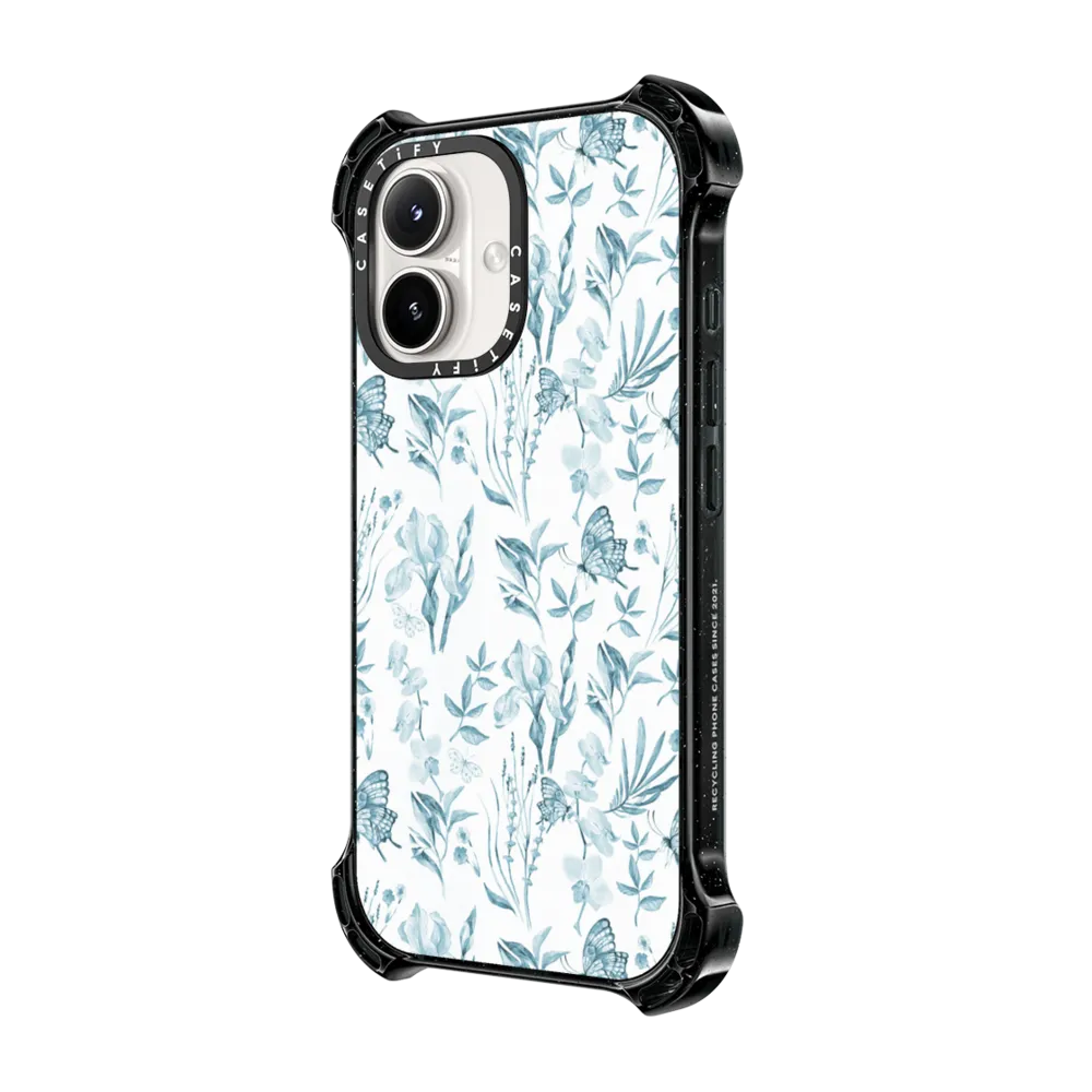 Bounce iPhone 16 Case MagSafe Compatible - Elegant pastel blue vintage butterfly floral