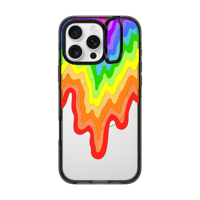 Jen Stark x CASETiFY iPhone 16 Pro Max ケース ブラック インパクトリングスタンドケース MagSafe対応 Rainbow Drip