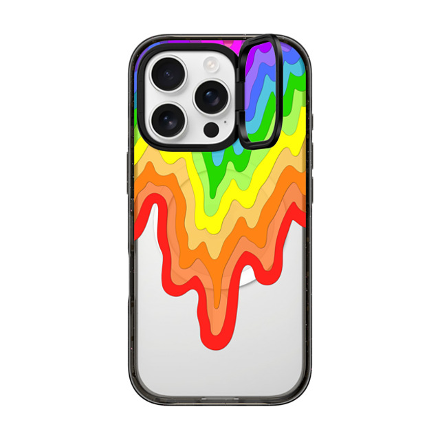 Jen Stark x CASETiFY iPhone 16 Pro ケース ブラック インパクトリングスタンドケース MagSafe対応 Rainbow Drip