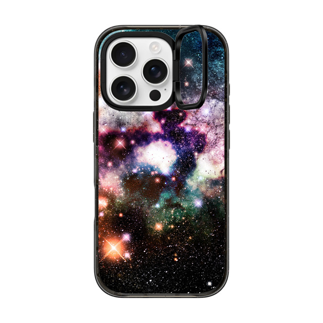 Organic Saturation x CASETiFY iPhone 16 Pro ケース ブラック インパクトリングスタンドケース MagSafe対応 Nebula Galaxy Stars