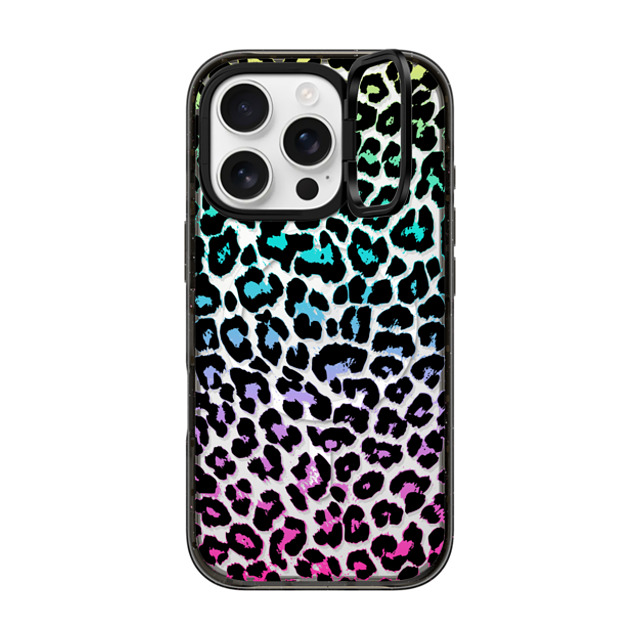 Organic Saturation x CASETiFY iPhone 16 Pro ケース ブラック インパクトリングスタンドケース MagSafe対応 Wild Colorful Leopard Transparent