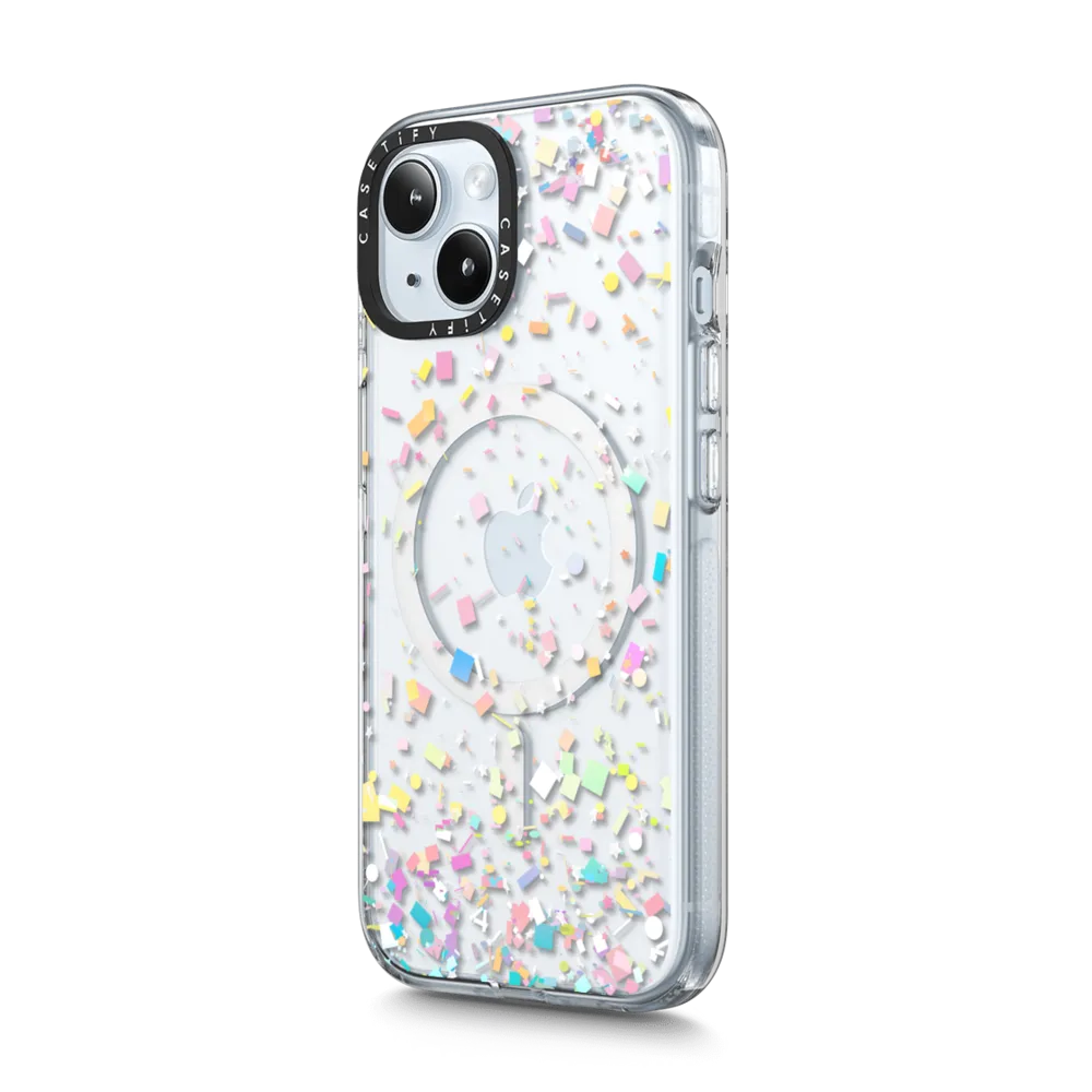 Clear iPhone 15 Case MagSafe Compatible - Pastel Confetti Explosion Transparent