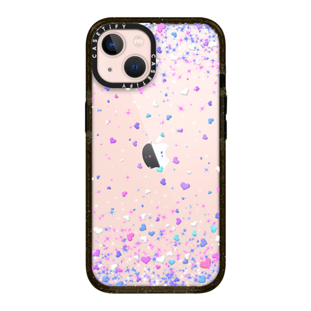 Organic Saturation x CASETiFY iPhone 13 ケース ブラック インパクトケース Blue Purple Hearts Rain Transparent