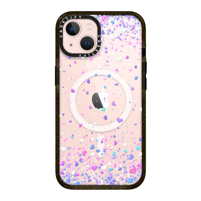 Organic Saturation x CASETiFY iPhone 13 ケース ブラック インパクトケース MagSafe対応 Blue Purple Hearts Rain Transparent