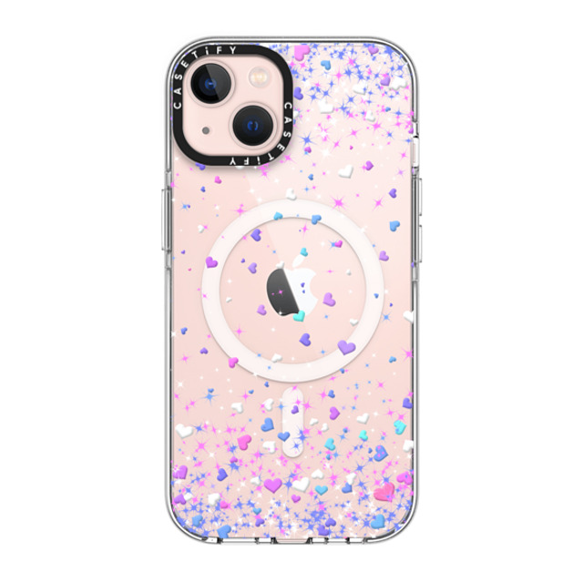 Organic Saturation x CASETiFY iPhone 13 ケース クリア クリア ケース MagSafe対応 Blue Purple Hearts Rain Transparent