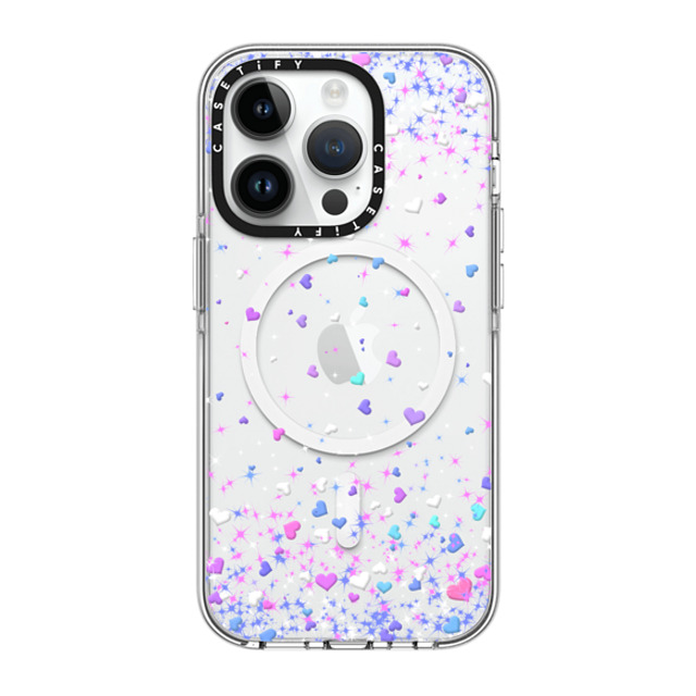 Organic Saturation x CASETiFY iPhone 14 Pro ケース クリア クリア ケース MagSafe対応 Blue Purple Hearts Rain Transparent