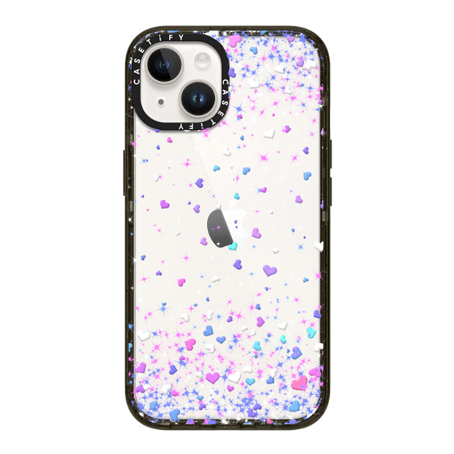 Organic Saturation x CASETiFY iPhone 14 ケース ブラック インパクトケース Blue Purple Hearts Rain Transparent