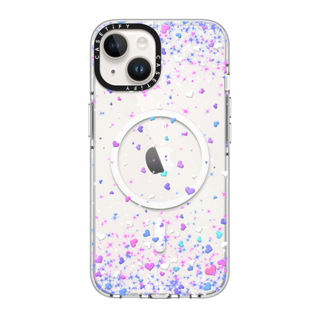 Organic Saturation x CASETiFY iPhone 14 ケース クリア クリア ケース MagSafe対応 Blue Purple Hearts Rain Transparent